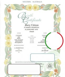 Australia Western Australia decorative (commemorative) birth certificate template in PSD format, fully editable