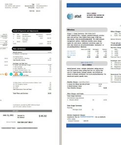 USA Texas AT&T telecommunications utility bill template in Word and PDF format (2 pages)