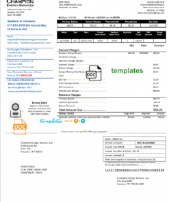 USA Texas Champion Energy Services proof of address utility bill template in Word and PDF format
