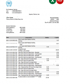 Iran Bank Sepah bank statement Excel and PDF template