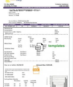 USA Texas Summer Energy easy fillable utility bill template in Word and PDF format