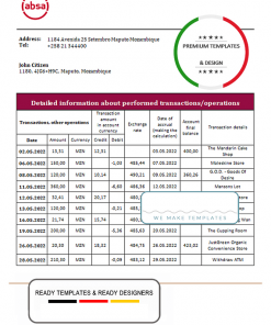 Mozambique ABSA bank statement template in Word and PDF format