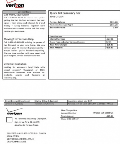 USA Verizon utility bill template in Word and PDF format