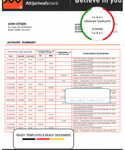 Morocco Attijariwafa bank statement template in Word and PDF format, good for address prove
