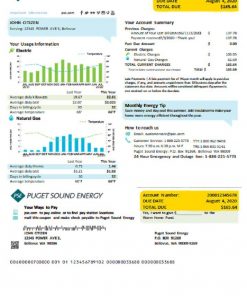 USA Washington Puget Sound Energy utility bill template in Word and PDF format