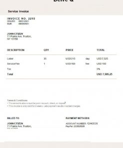 USA Delve Q invoice template in Word and PDF format, fully editable