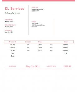 USA DL Services invoice template in Word and PDF format, fully editable