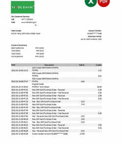 Nepal Nabil bank statement Excel and PDF template