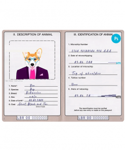 Liberia dog (animal, pet) passport PSD template, fully editable