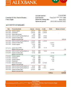 Egypt Alex bank statement Excel and PDF template