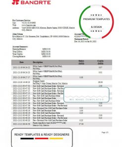 Mexico Banorte bank statement template in Word and PDF format
