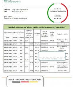 Mali Banque Commerciale du Sahel bank statement template in Word and PDF format, .doc and .pdf format