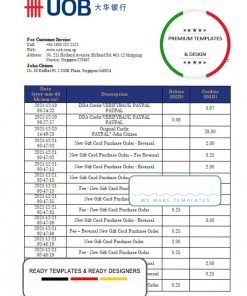 Singapore UOB bank statement template in Word and PDF format