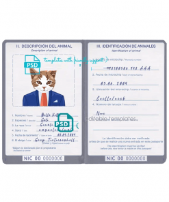 Nicaragua cat (animal, pet) passport PSD template, fully editable