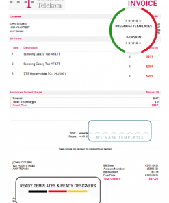 USA Deutsche Telecom invoice template in Word and PDF format, fully editable