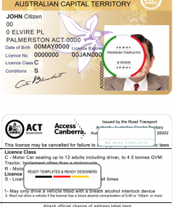 Australia Capital state driving license template in PSD format, fully editable, with all fonts