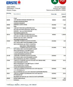 Hungary Erste bank statement Excel and PDF template