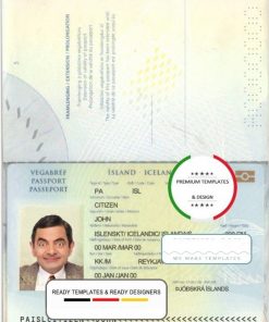 Iceland passport template in PSD format, fully editable, with all fonts