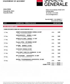 Serbia Societe Generale bank proof of address statement template in Word and PDF format