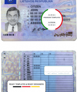 Lithuania (Litva) driving license template in PSD format, fully editable