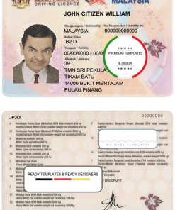 Malaysia driving license template in PSD format, fully editable