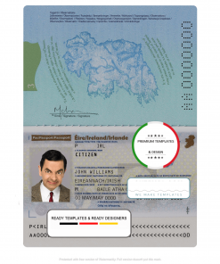 Ireland passport template in PSD format (+editable PSD photo look), fully editable, with all fonts