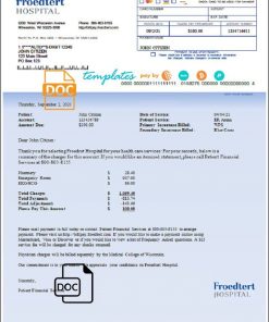 USA Froedtert Hospital invoice template in Word and PDF format, fully editable
