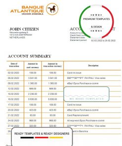 Benin Banque Atlantique bank statement template in Word and PDF format