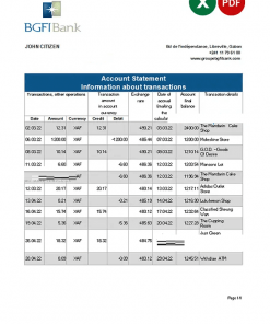 Gabon BGFI bank statement Excel and PDF template
