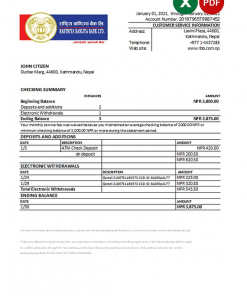 Nepal Rastriya Banijya bank statement Excel and PDF template