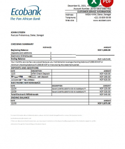 Senegal Ecobank bank statement, Excel and PDF template Senegal Ecobank bank statement, Excel and PDF template