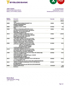 Lebanon Byblos bank statement Excel and PDF template