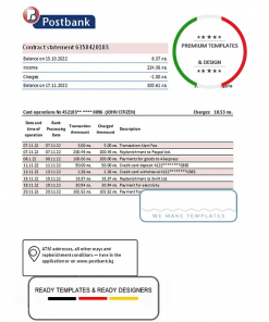 Bulgaria Postbank bank proof of addres statement template in Excel and PDF format