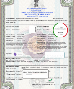 India marriage certificate template in PSD format, fully editable