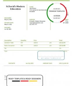 USA St David’s Modern Education invoice template in Word and PDF format, fully editable