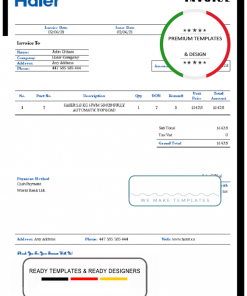 USA Haier invoice template in Word and PDF format, fully editable