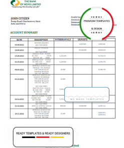 Saint Kitts and Nevis The Bank of Nevis bank proof of address statement template in Word and PDF format