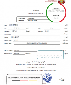 Qatar death certificate template in Word and PDF format