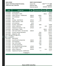 Costa Rica Banco Lafise bank statement Excel and PDF template