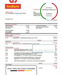 Malaysia Ambank bank statement template, Word and PDF format (.doc and .pdf)