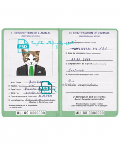 Mali cat (animal, pet) passport PSD template, completely editable