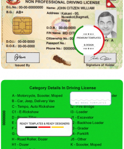 Nepal driver license template in PSD format, fully editable
