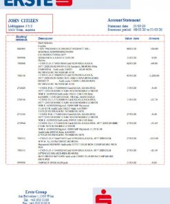 Austria Erste Group bank statement template in Word and PDf format