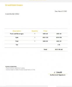 USA Grand Hotel invoice template in Word and PDF format, fully editable