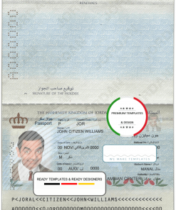 Jordan passport template in PSD format, fully editable, with all fonts