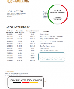 Mongolia Transbank bank statement template in Word and PDF format