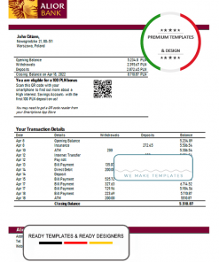 Poland Alior bank statement template in Word and PDF format