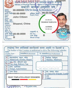 Nepal driving license template in PSD format, fully editable