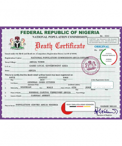 Nigeria death certificate template in PSD format, fully editable