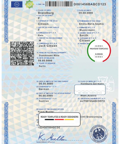 Germany birth certificate template in PSD format, fully editable